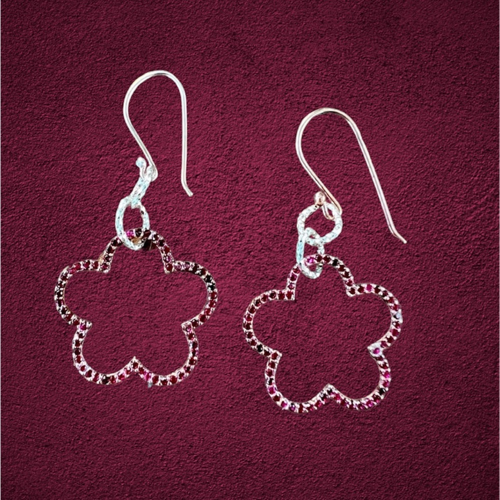 Pink flower earrings 925 Sterling Silver